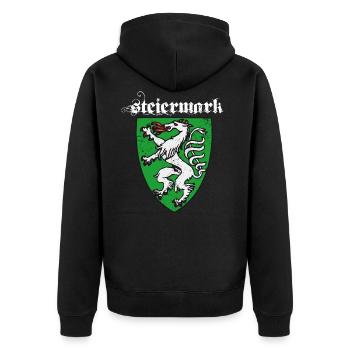Steiermark Wappen Panther Steirer Bua Madl Retro - Unisex Premium Bio Zip Hoodie - Schwarz - Hinten - Nico (187cm)