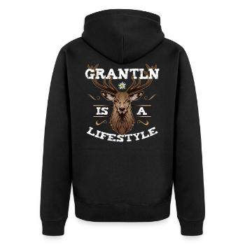 Grantler Grantln Lifestyle Hirsch Bayern Dialekt - Unisex Premium Bio Zip Hoodie - Schwarz - Hinten - Nico (187cm)