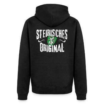 Steirisches Original Steiermark Steirer Bua Madl - Unisex Premium Bio Zip Hoodie - Schwarz - Hinten - Nico (187cm)