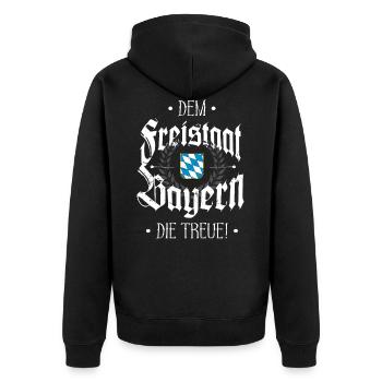 Freistaat Bayern Treue Patriot bayrischer Bua - Unisex Premium Bio Zip Hoodie - Schwarz - Hinten - Nico (187cm)