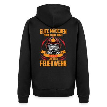 Gute Mädchen werden Feuerwehrfrau - Unisex Premium Bio Zip Hoodie - Schwarz - Hinten - Nico (187cm)