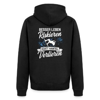 Wakeboard Besser Leben Riskieren Statt Hantel Verl - Unisex Premium Bio Zip Hoodie - Schwarz - Hinten - Nico (187cm)