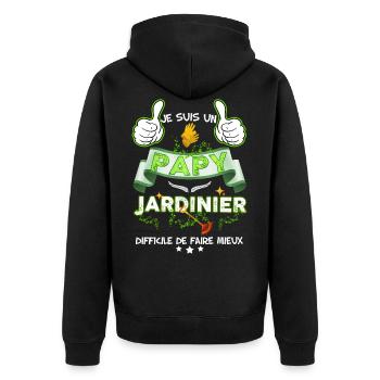 Papy Jardinier, citation humour - Veste à capuche bio Premium Unisexe - noir - Dos - Nico (187cm)
