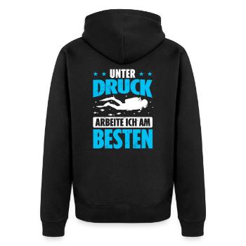 Taucher Unter Druck Arbeite Ich Am Besten Tauchen - Unisex Premium Bio Zip Hoodie - Schwarz - Hinten - Nico (187cm)