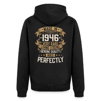 1946 Jahrgang geboren Geburtstag Geschenk - Unisex Premium Bio Zip Hoodie - Schwarz - Hinten - Nico (187cm)