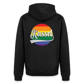 Kassel Arc-en-ciel Tshirt contre l’intolérance - Veste à capuche bio Premium Unisexe - noir - Dos - Nico (187cm)