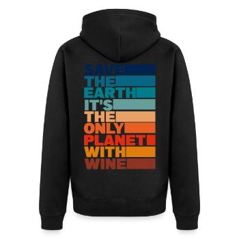 Rette die Erde, es ist der einzige Planet mit Wein - Unisex Premium Bio Zip Hoodie - Schwarz - Hinten - Nico (187cm)
