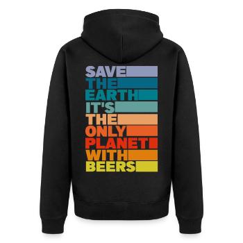 Rette die Erde, es ist der einzige Planet mit Bier - Unisex Premium Bio Zip Hoodie - Schwarz - Hinten - Nico (187cm)