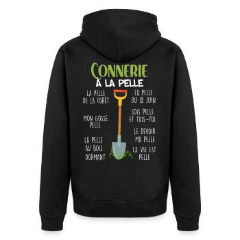 Jardinier, jardinière, humour jeux de mots - Veste à capuche bio Premium Unisexe - noir - Dos - Nico (187cm)