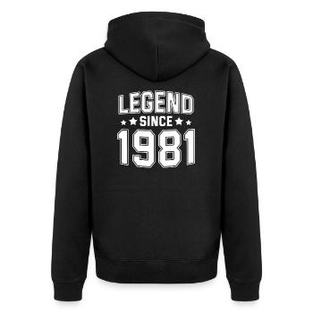 Legend since 1981 - Unisex Premium Bio Zip Hoodie - Schwarz - Hinten - Nico (187cm)