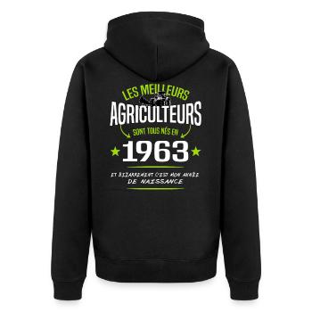 Agriculteur né en 1963 / naissance humour - Veste à capuche bio Premium Unisexe - noir - Dos - Nico (187cm)