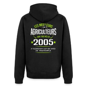 Agriculteur né en 2005 / naissance humour - Veste à capuche bio Premium Unisexe - noir - Dos - Nico (187cm)