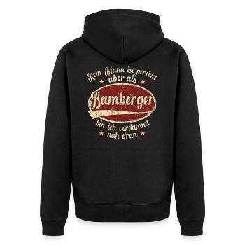 Bamberg Retro der perfekte Bamberger - Unisex Premium Bio Zip Hoodie - Schwarz - Hinten - Nico (187cm)