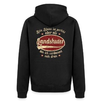 Landshut Retro der perfekte Landshuter Mann - Unisex Premium Bio Zip Hoodie - Schwarz - Hinten - Nico (187cm)
