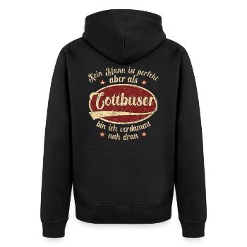 Cottbus Retro der perfekte Cottbuser Mann Spruch - Unisex Premium Bio Zip Hoodie - Schwarz - Hinten - Nico (187cm)