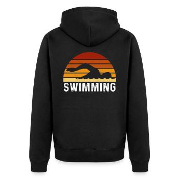 Retro Schwimmer vintage T-Shirt schwimmen - Unisex Premium Bio Zip Hoodie - Schwarz - Hinten - Nico (187cm)