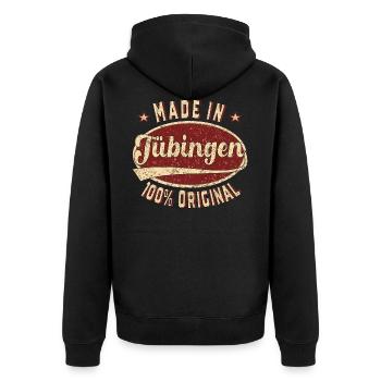 Made in Tübingen 100% original Tübingen retro - Unisex Premium Organic Zip Hoodie - black - Back - Nico (187cm)