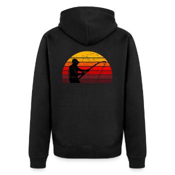 Retro-Shirt Fischer Geschenk Angeln Retro Angeln - Unisex Premium Bio Zip Hoodie - Schwarz - Hinten - Nico (187cm)