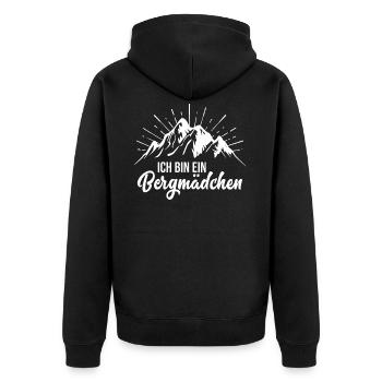 Bergmädchen Wandern Berge Bergsteigen Outdoor - Unisex Premium Bio Zip Hoodie - Schwarz - Hinten - Nico (187cm)