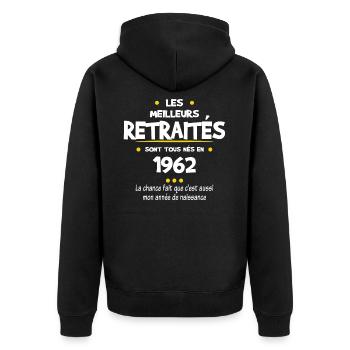 Retraite et 1962 cadeau humour retraité - Veste à capuche bio Premium Unisexe - noir - Dos - Nico (187cm)