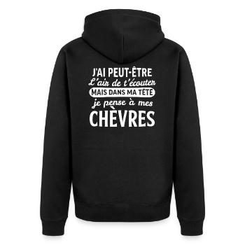 dans ma tête je pense à mes chèvres - Veste à capuche bio Premium Unisexe - noir - Dos - Nico (187cm)