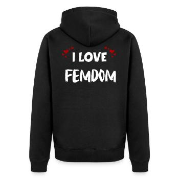 Femdom Domina Dominant Beta Sklave Geschenk - Unisex Premium Bio Zip Hoodie - Schwarz - Hinten - Nico (187cm)