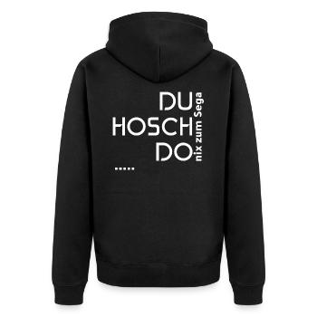 Lustiger Spruch im Vorarlberger Dialekt Geschenk - Unisex Premium Bio Zip Hoodie - Schwarz - Hinten - Nico (187cm)