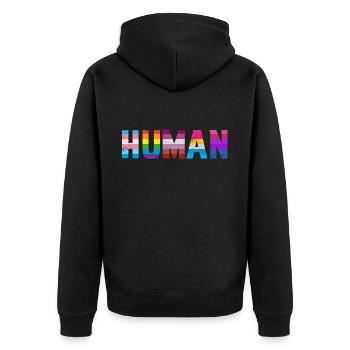 Menschliche LGBT - Unisex Premium Bio Zip Hoodie - Schwarz - Hinten - Nico (187cm)
