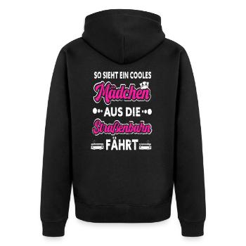 Straßenbahn Mädchen Stadtbahn Straßenbahnfahrerin - Unisex Premium Bio Zip Hoodie - Schwarz - Hinten - Nico (187cm)