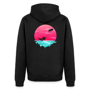 Retro Sunrise Kitesurfer Silhouette Kiteboard Kite - Unisex Premium Organic Zip Hoodie - black - Back - Nico (187cm)