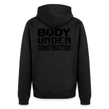 Body Under Construction Funny Gym - Unisex Premium Organic Zip Hoodie - black - Back - Nico (187cm)