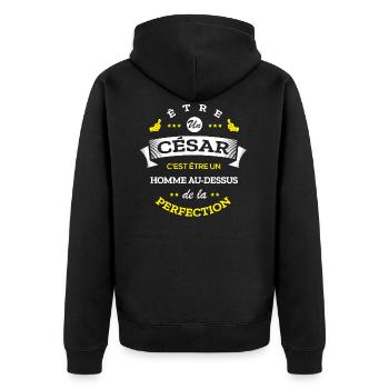 CÉSAR PARFAIT - NOM CÉSAR - Veste à capuche bio Premium Unisexe - noir - Dos - Nico (187cm)
