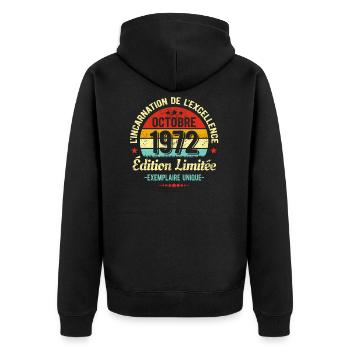 MILLÉSIME OCTOBRE 1972 ÉDITION LIMITÉE - Veste à capuche bio Premium Unisexe - noir - Dos - Nico (187cm)
