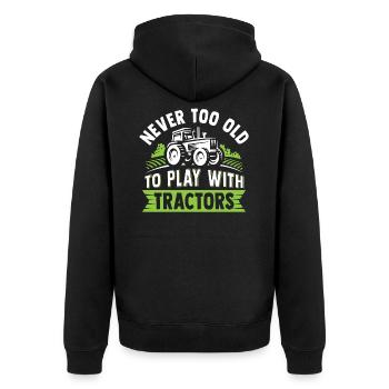 never too old to play with tractors - Unisex Premium Organic Zip Hoodie - black - Back - Nico (187cm)