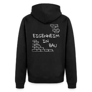 Bauherr, Haus bauen, schlicht, dezent, Spruch - Unisex Premium Bio Zip Hoodie - Schwarz - Hinten - Nico (187cm)