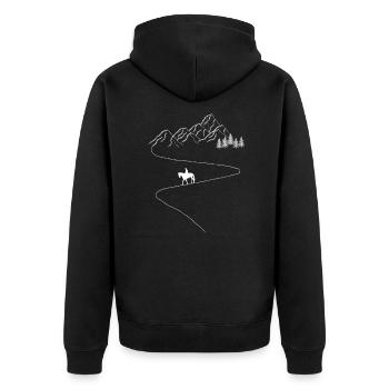 reiten berge natur pferdefreunde wettreiten pony - Unisex Premium Bio Zip Hoodie - Schwarz - Hinten - Nico (187cm)