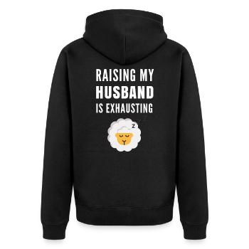 Funny Couple - Husband Raising - Unisex Premium Organic Zip Hoodie - black - Back - Nico (187cm)