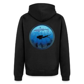 Hai-Taucher - Unisex Premium Bio Zip Hoodie - Schwarz - Hinten - Nico (187cm)