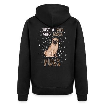 Just A Boy Who Loves Pugs - Unisex Premium Organic Zip Hoodie - black - Back - Nico (187cm)