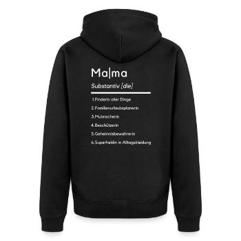 Mama Spruch Geschenk Mutter Definition Herz Liebe - Unisex Premium Bio Zip Hoodie - Schwarz - Hinten - Nico (187cm)