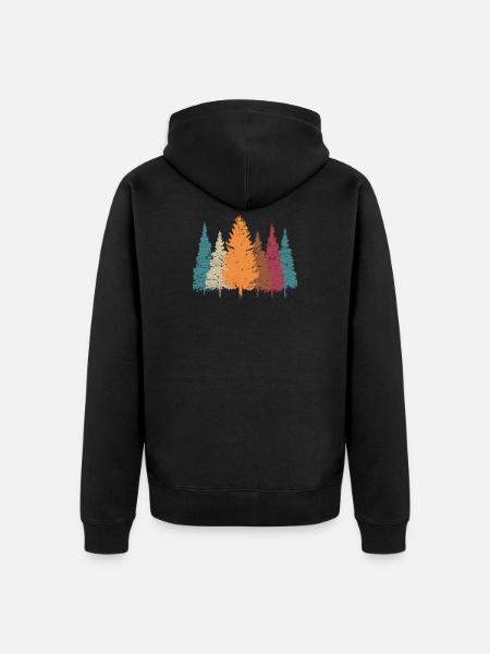 Retro Wald Natur Geschenkidee - Unisex Premium Bio Zip Hoodie - Schwarz
