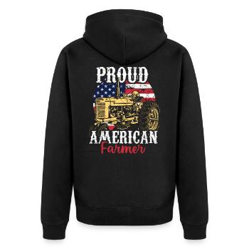 Stolzer Amerikanischer Landwirt - Unisex Premium Bio Zip Hoodie - Schwarz - Hinten - Nico (187cm)