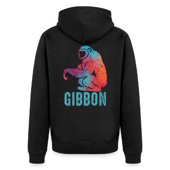 Gibbon Affe - Unisex Premium Bio Zip Hoodie - Schwarz - Hinten - Nico (187cm)