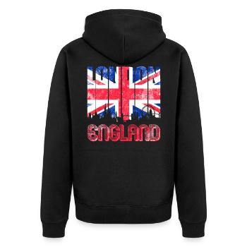 London Skyline England Grossbritannien - Unisex Premium Bio Zip Hoodie - Schwarz - Hinten - Nico (187cm)