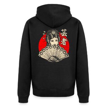 Japan Geisha - Unisex Premium Bio Zip Hoodie - Schwarz - Hinten - Nico (187cm)