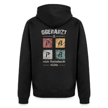 Oberarzt und Papa - Unisex Premium Bio Zip Hoodie - Schwarz - Hinten - Nico (187cm)