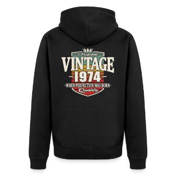 Vintage Retro Jahrgang 1974 Original - Unisex Premium Bio Zip Hoodie - Schwarz - Hinten - Nico (187cm)