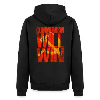 Kommunismus wird siegen - Unisex Premium Bio Zip Hoodie - Schwarz - Hinten - Nico (187cm)