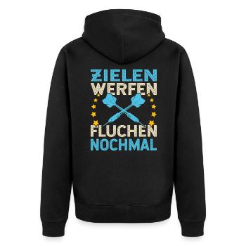 Zielen Werfen Fluchen Nochmal Dartspieler Dart - Unisex Premium Bio Zip Hoodie - Schwarz - Hinten - Nico (187cm)