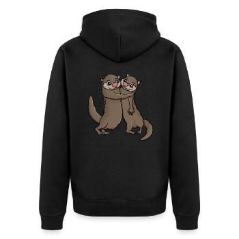 Otters Hugging - Unisex Premium Organic Zip Hoodie - black - Back - Nico (187cm)